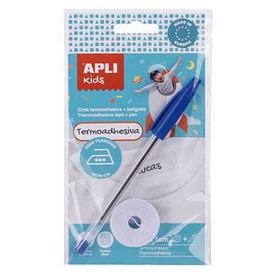Apli Cinta Termoadhesiva para Marcar Ropa - 10mmx2m - 70% Poliester y 30% Algodon - Resistente a Lavadora y Secadora - Facil Uso con Boligrafo Incluid