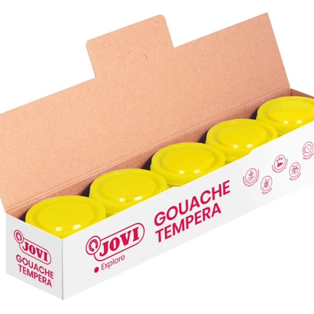 Jovi Bote de Tempera Escolar 35ml - Aplicacion en Multiples Superficies - Uso con Pincel, Rodillo o Espatula - Colores Mezclables - Color Amarillo 1