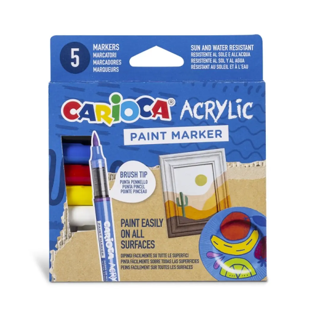 Carioca Acrylic Pack de 5 Marcadores de Pintura Acrilica - Punta Pincel - Tinta a Base de Agua - Alta Cobertura - Colores Surtidos 1