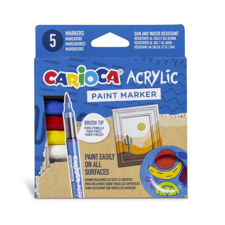 Carioca Acrylic Pack de 5 Marcadores de Pintura Acrilica - Punta Pincel - Tinta a Base de Agua - Alta Cobertura - Colores Surtidos 1