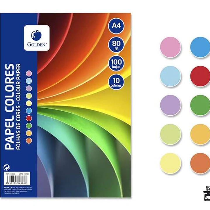 Golden Pack con 100 Hojas de Papel de Colores A4 80gr - 10 Hojas por Color - Colores Surtidos 1