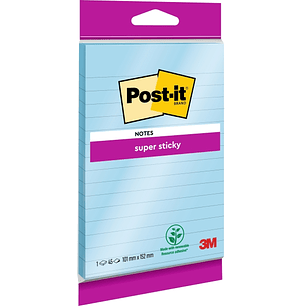 Post-It Super Sticky Bloc de 90 Notas Grandes Adhesivas Reposicionables - con Lineas - 102x152mm - Color Azul
