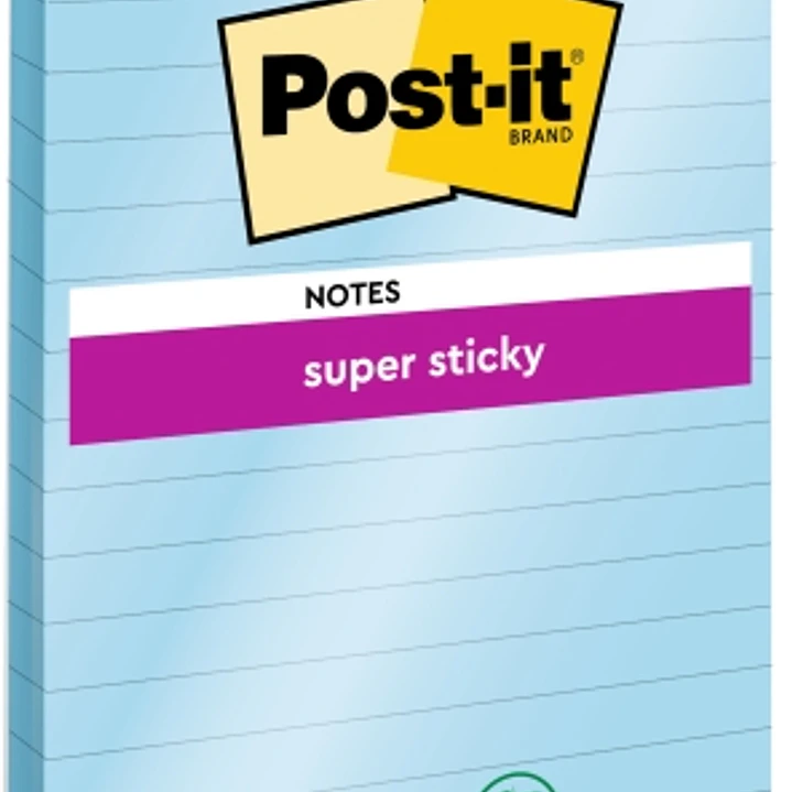 Post-It Super Sticky Bloc de 90 Notas Grandes Adhesivas Reposicionables - con Lineas - 102x152mm - Color Azul 1