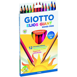 Giotto Elios Giant Wood Free Pack de 12 Lapices Triangulares de Colores - Sin Madera - Mina 5 mm - Colores Surtidos