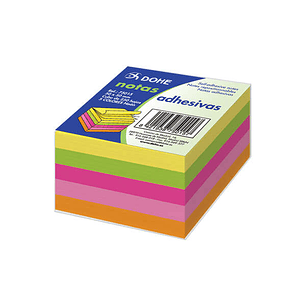 Dohe Cubo de 250 Notas Reposicionables - Tamaño 50x50mm - Papel de 75gr - Ideal para Oficina y Escuela - Colores Neon Surtidos