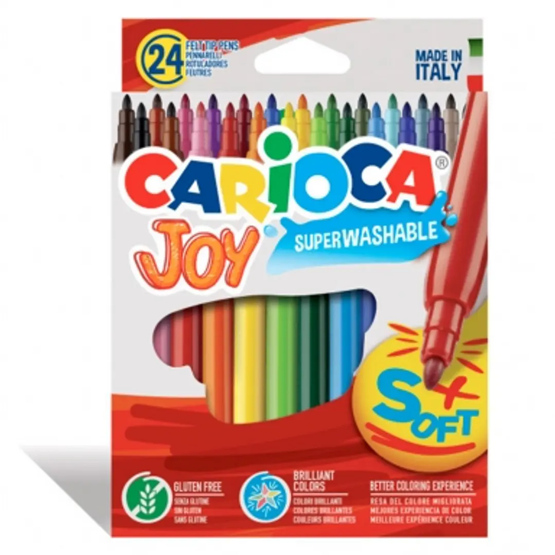Carioca Joy Pack de 24 Rotuladores - Tinta Superlavable - Punta Fina 2.8mm - Punta Bloqueada - Tapa Ventilada - Color Varios 1
