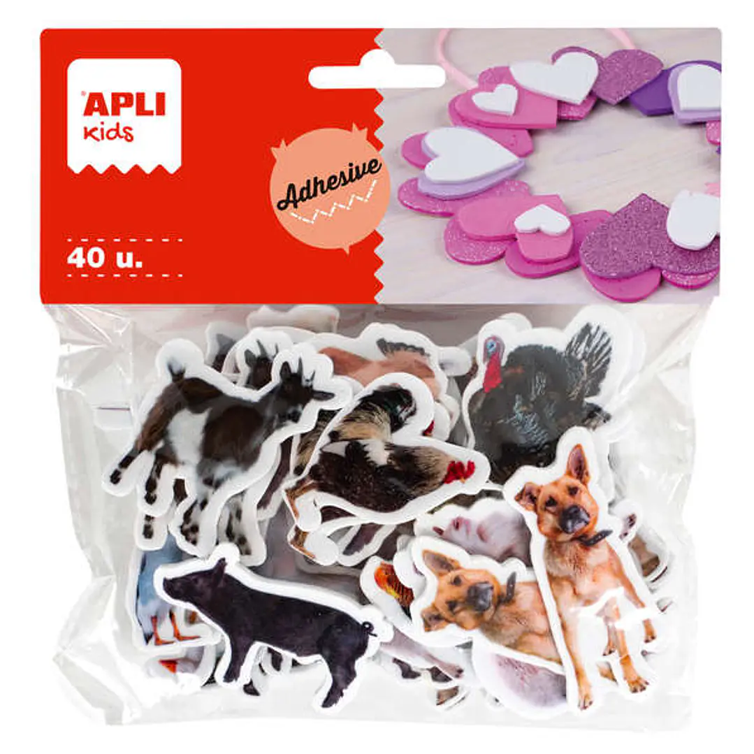 Apli Formas Goma Eva Adhesivas Animales de la Granja 40U - Faciles de Pegar - Variados Diseños - Ideal para Manualidades 1