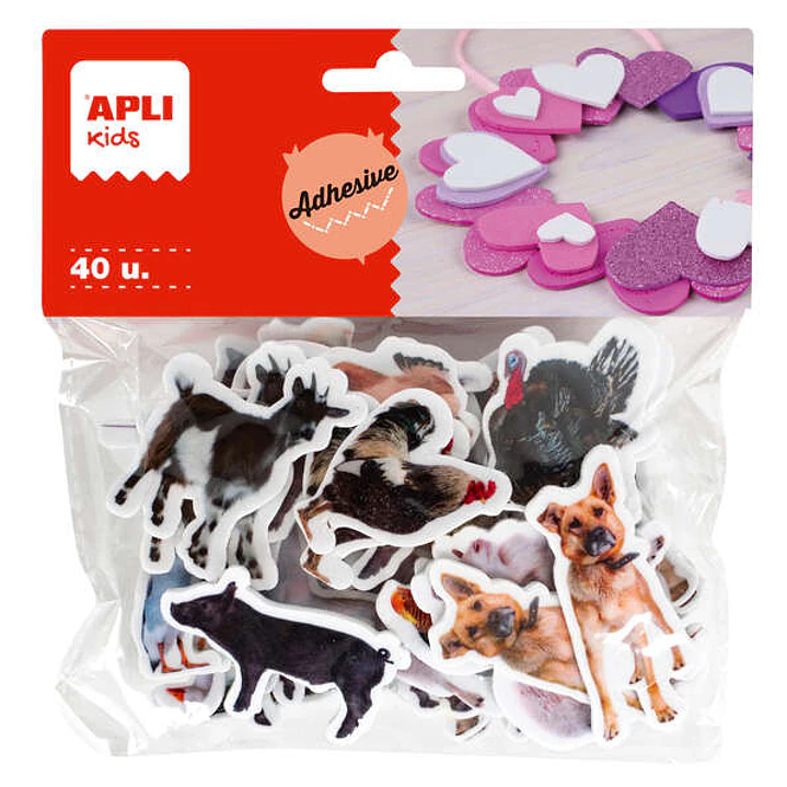 Apli Formas Goma Eva Adhesivas Animales de la Granja 40U - Faciles de Pegar - Variados Diseños - Ideal para Manualidades 1