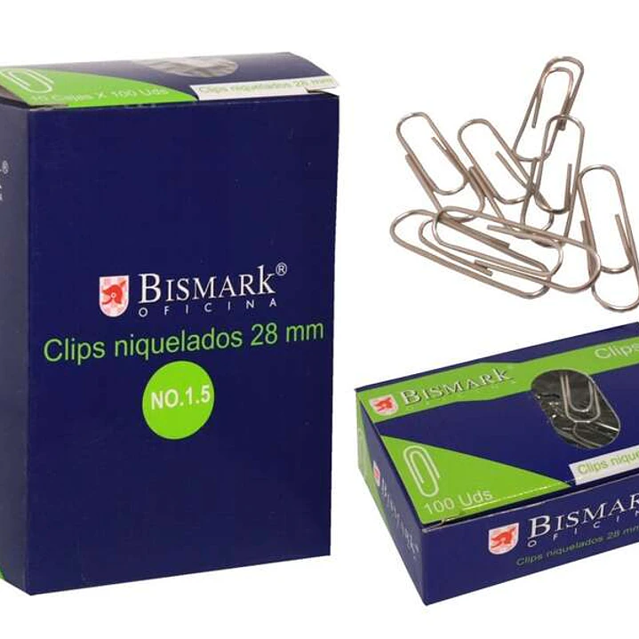 Bismark Pack de 100 Clips Nº1.5 28mm - Niquelados 1