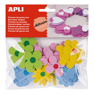 Apli Formas Goma Eva Adhesivas Flores Estampadas 40 U - Faciles de Pegar - Diseños Variados - Ideal para Manualidades