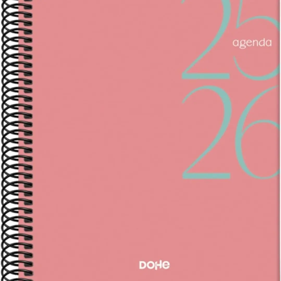 Dohe System Agenda Escolar 25/26 Espiral A5 - Semana Vista - Papel 70g/m2 - Cubierta de Carton Plastificado - Color Rosa 1