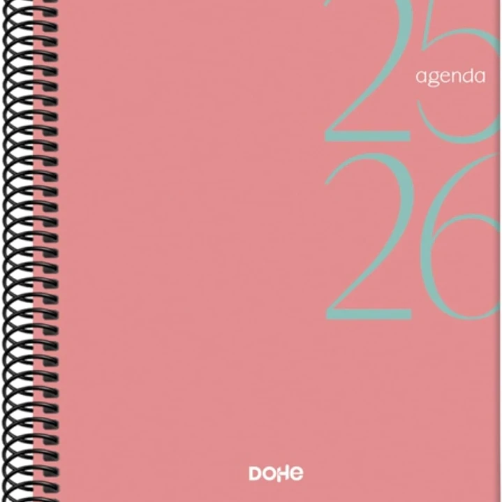Dohe System Agenda Escolar 25/26 Espiral A5 - Semana Vista - Papel 70g/m2 - Cubierta de Carton Plastificado - Color Rosa 1