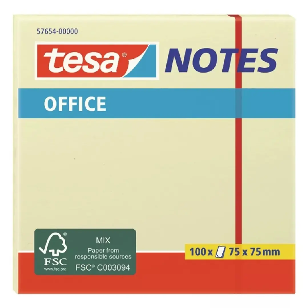 Tesa Notes Bloc de 100 Notas Adhesivas 75x75mm - Sin Disolventes - Reposicionables - Color Amarillo 1