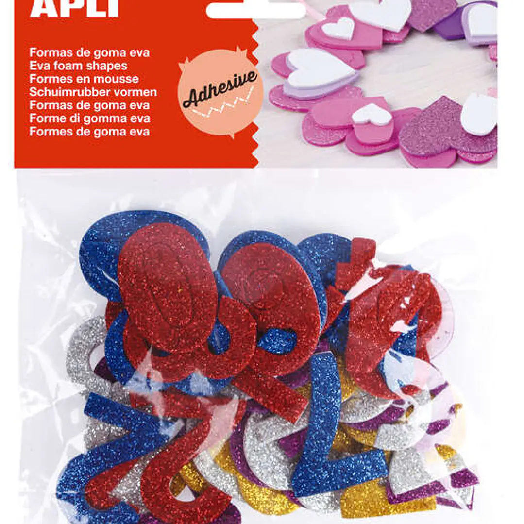 Apli Formas Goma Eva Adhesivas Numeros Purpurina Metalizada - 50 U - Faciles de Pegar - Brillo Metalico - Ideal para Manualidades 1