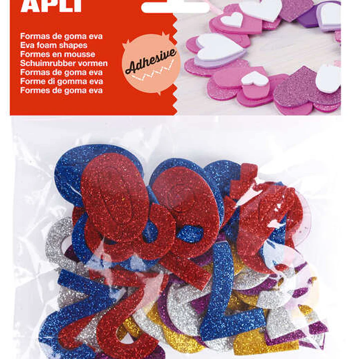 Apli Formas Goma Eva Adhesivas Numeros Purpurina Metalizada - 50 U - Faciles de Pegar - Brillo Metalico - Ideal para Manualidades 1