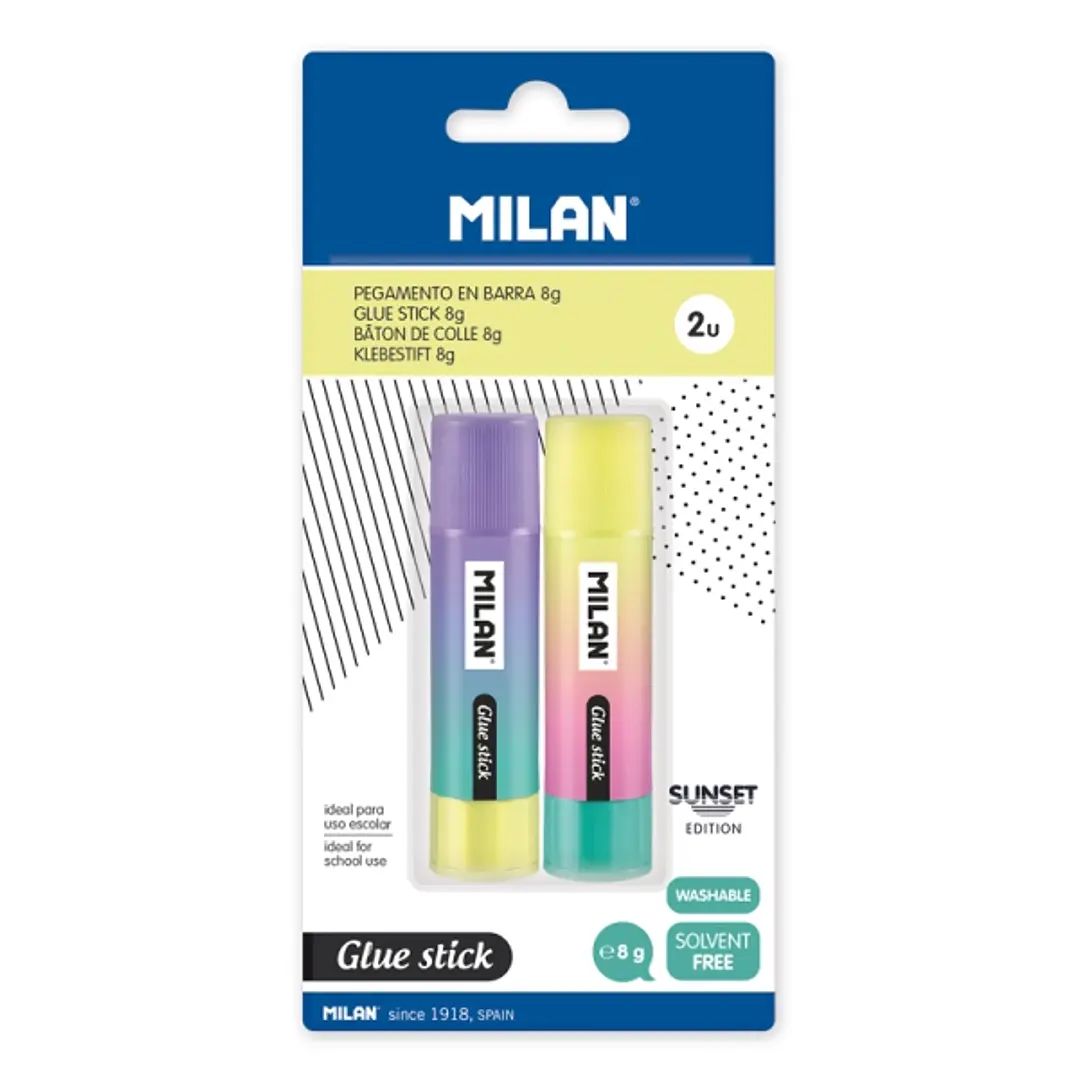 Milan Sunset Pack de 2 Barras de Pegamento 8g - Multiusos - Multisuperficies - Sin Disolventes - Uso Escolar - Color Azul Marino 1