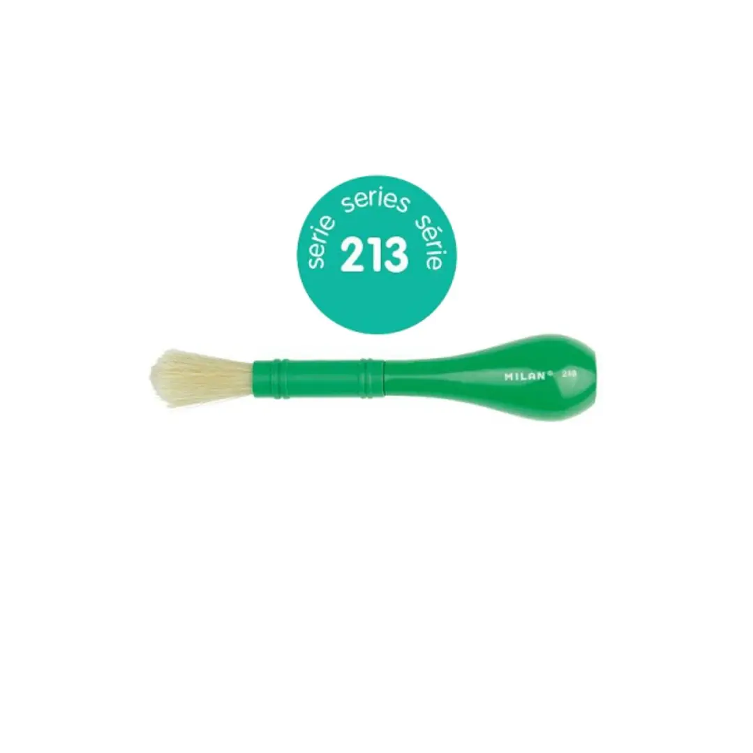 Milan 213 Pincel para Cola y Tempera - Cerda Natural Gruesa - Facil Agarre - Mango de Plastico Corto - Color Verde 1