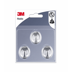 3M Pack de 3 Ganchos Adhesivos Ovalados - Formato S - Soporta hasta 0.3kg - Color Gris Metalizado