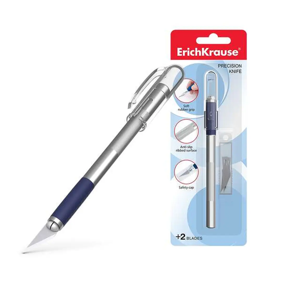 Erichkrause Cuchilla de Precision para Cortes de Papel - Cuerpo Metalico con Agarre de Goma - Cuchilla Segmentada de Acero - Resistente a la Corrosion 1