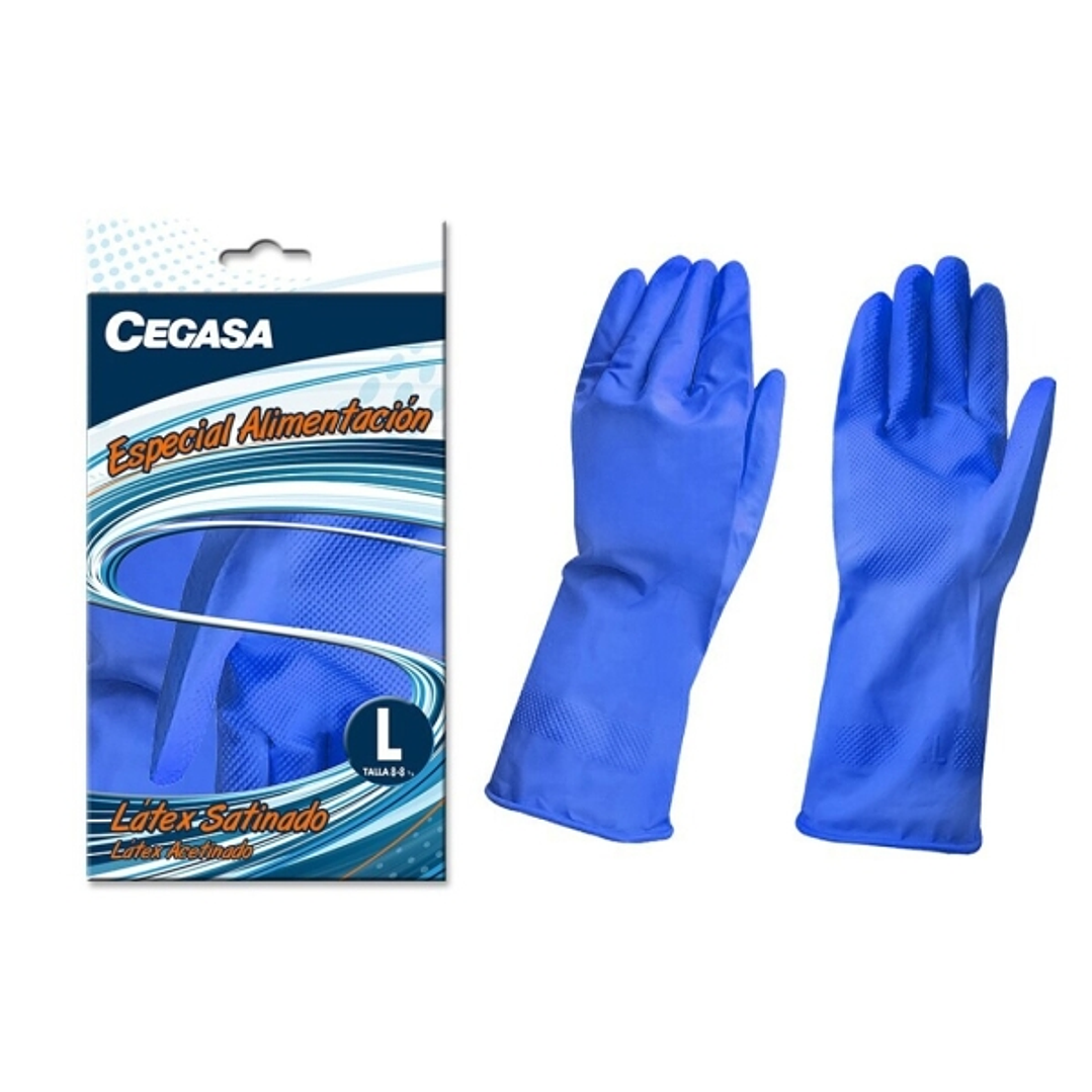 Cegasa Guantes de Latex Talla L 8-8 1/2 - Aptos para Manipulacion de Alimentos - Color Azul 1