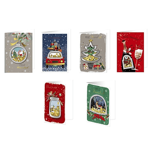 Bismark Tarjeta de Felicitacion Navideña con Sobre - Decorada con Confetti - 6 Diseños Diferentes