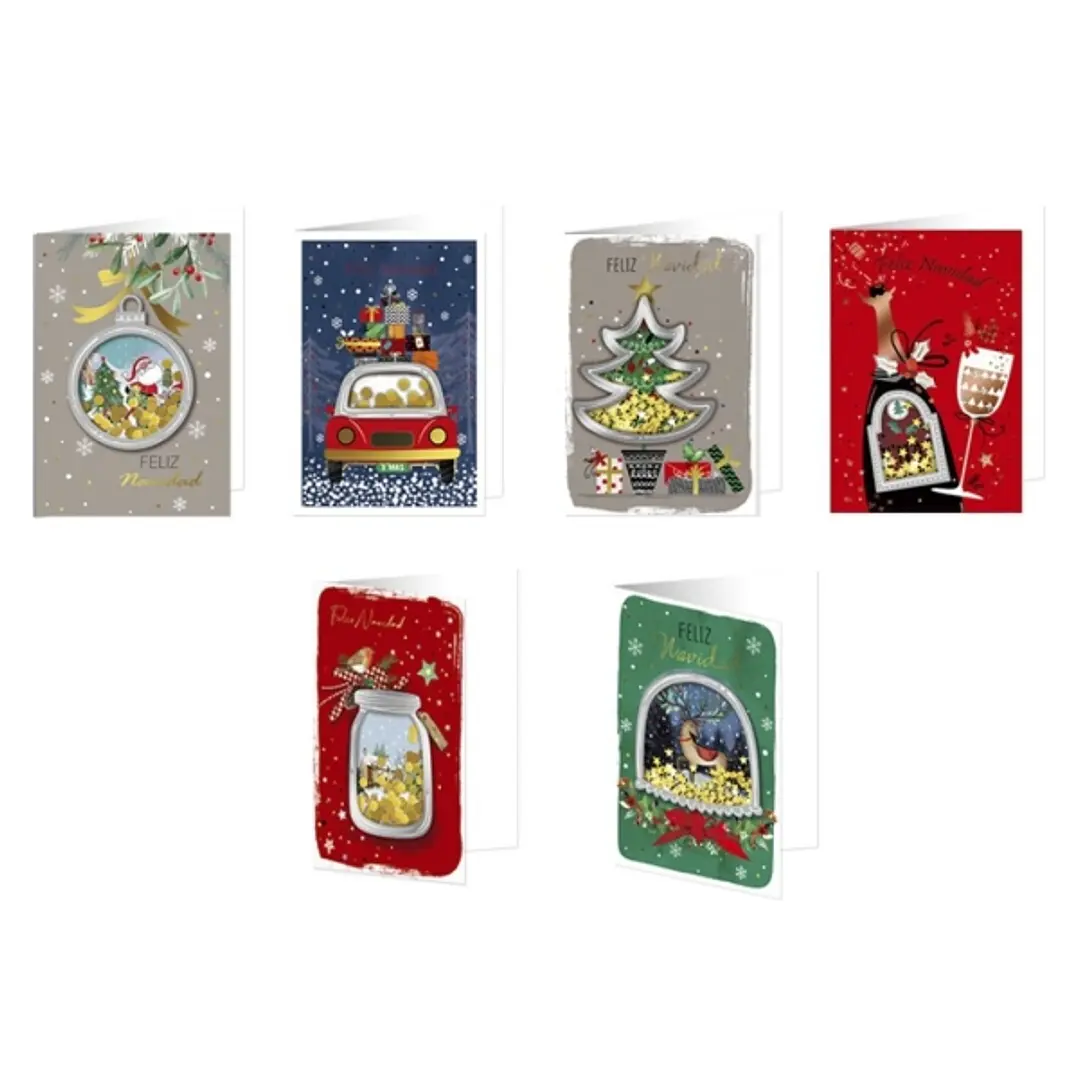 Bismark Tarjeta de Felicitacion Navideña con Sobre - Decorada con Confetti - 6 Diseños Diferentes 1