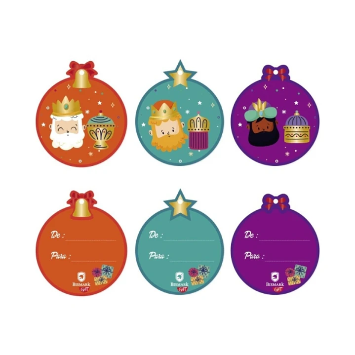 Bismark Pack de 18 Tarjetas Redondas de Felicitacion Navideña - Diseño Foil Reyes Magos - Se Pueden Colgar - Incluyen Cordon - 3 Diseños Diferentes 1