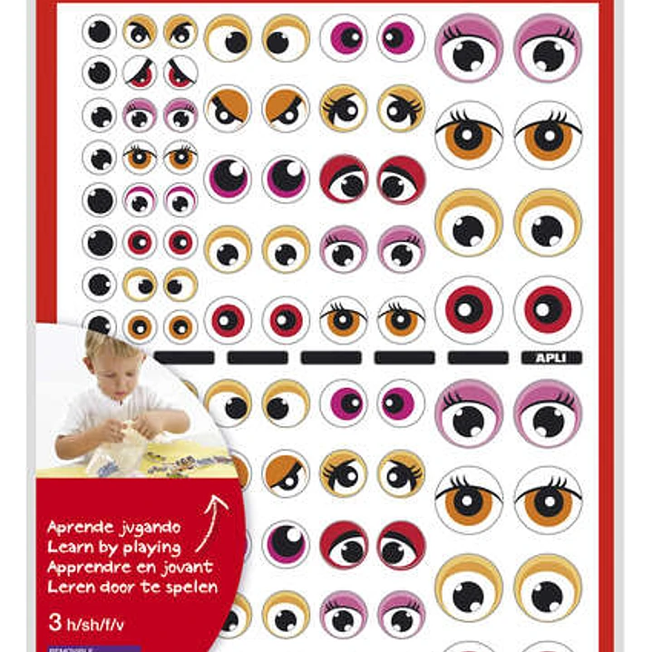 Apli Bolsa de 312 Gomets Tematicos con Ojos - Adhesivo Removible - Desarrolla Habilidades Motoras - Identifica Emociones - Color Rosa y Naranja 1