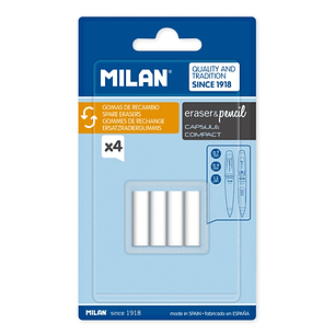 Milan Pack de 4 Gomas de Recambio para Portaminas - Compatible con Capsule y Compact - Color Blanco