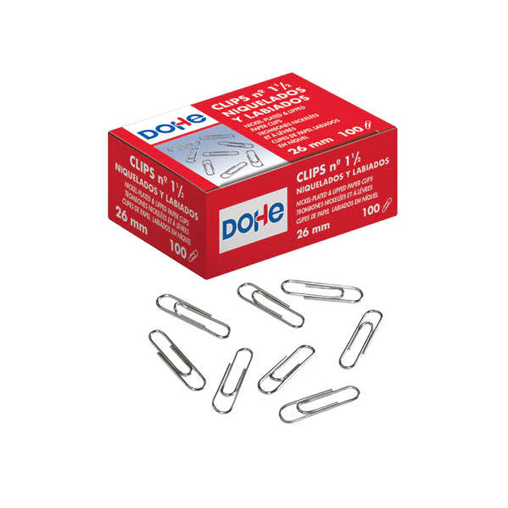 Dohe Pack de 100 Clips Labiados Nº1 1/2 26mm - Niquelados 1