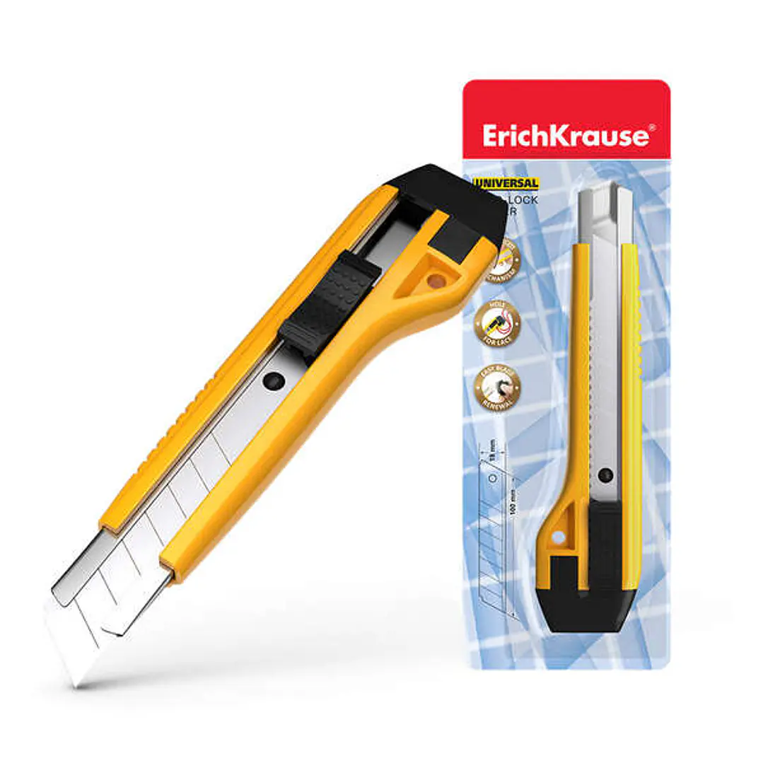 Erichkrause Cuter con Fijador Automatico Universal - Sistema de Retencion de Cuchilla Autobloqueo - Partidor Incorporado - Cuchilla Segmentada de Acer 1