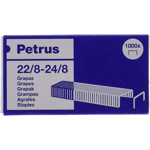 Petrus Caja de 1000 Grapas 22/8-24/8 Cobreadas - Hasta 40 Hojas - Patilla de 8mm