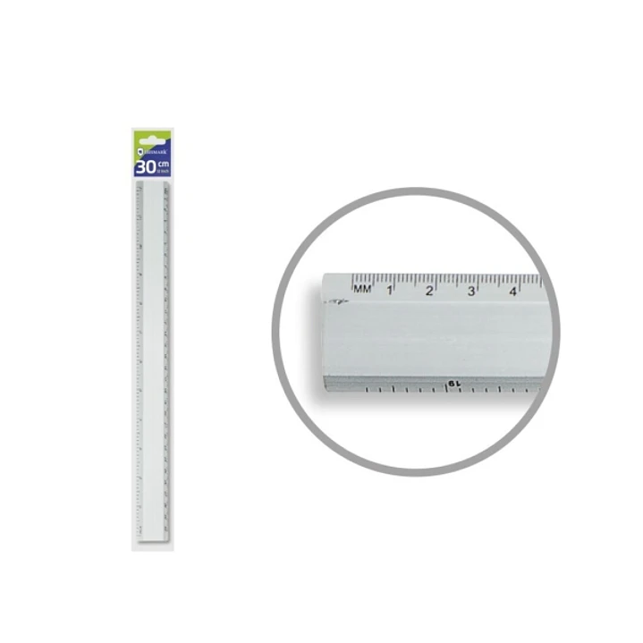 Bismark Regla Milimetrada 30cm - Fabricada en Aluminio - Con Bisel para las Lineas a Tinta - Color Aluminio 1