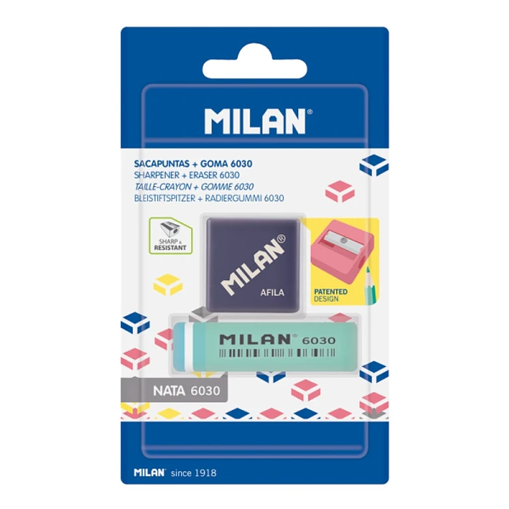 Milan Afila Pack de 1 Sacapuntas + 1 Goma 6030 - Color Azul 1