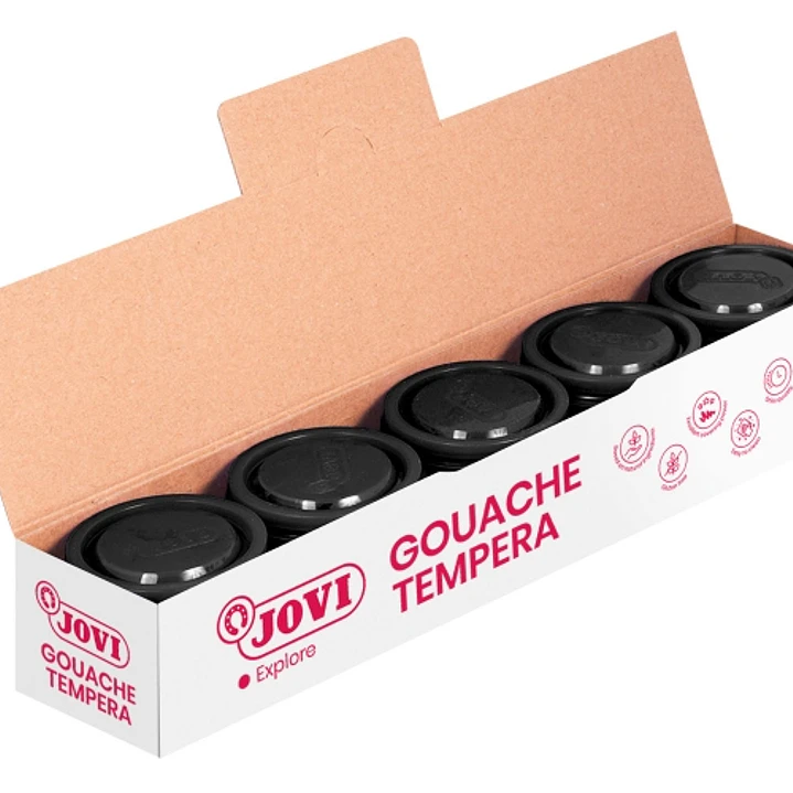 Jovi Bote de Tempera Escolar 35ml - Aplicacion en Multiples Superficies - Uso con Pincel, Rodillo o Espatula - Colores Mezclables - Color Negro 1