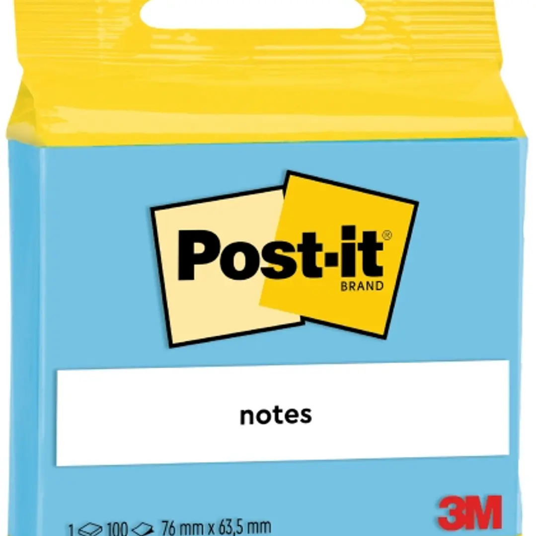 Post-It Bloc de 100 Notas Adhesivas Reposicionables - Forma Rectangular - 63.5x76mm - Color Azul 1