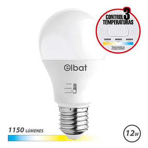 Elbat Bombilla LED A60 - 12W - 1150Lm - E27 - Selector de Luz - Calida 3000K, Blanca 4000K y Fria 6500K