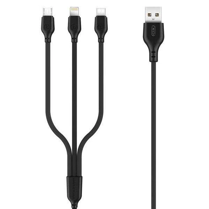 XO Cable de Carga Rapida 3 en 1 - Micro, Tipo C y Lightning a USB - 1m - Color Negro 1