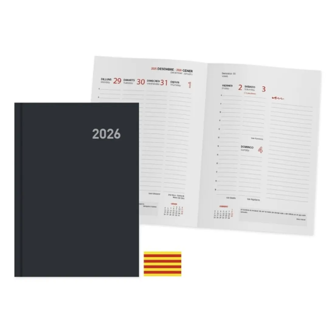 Ingraf Paris Agenda Anual en Catalan - Semana Vista - Tamaño 15x21cm - Color Negro 1