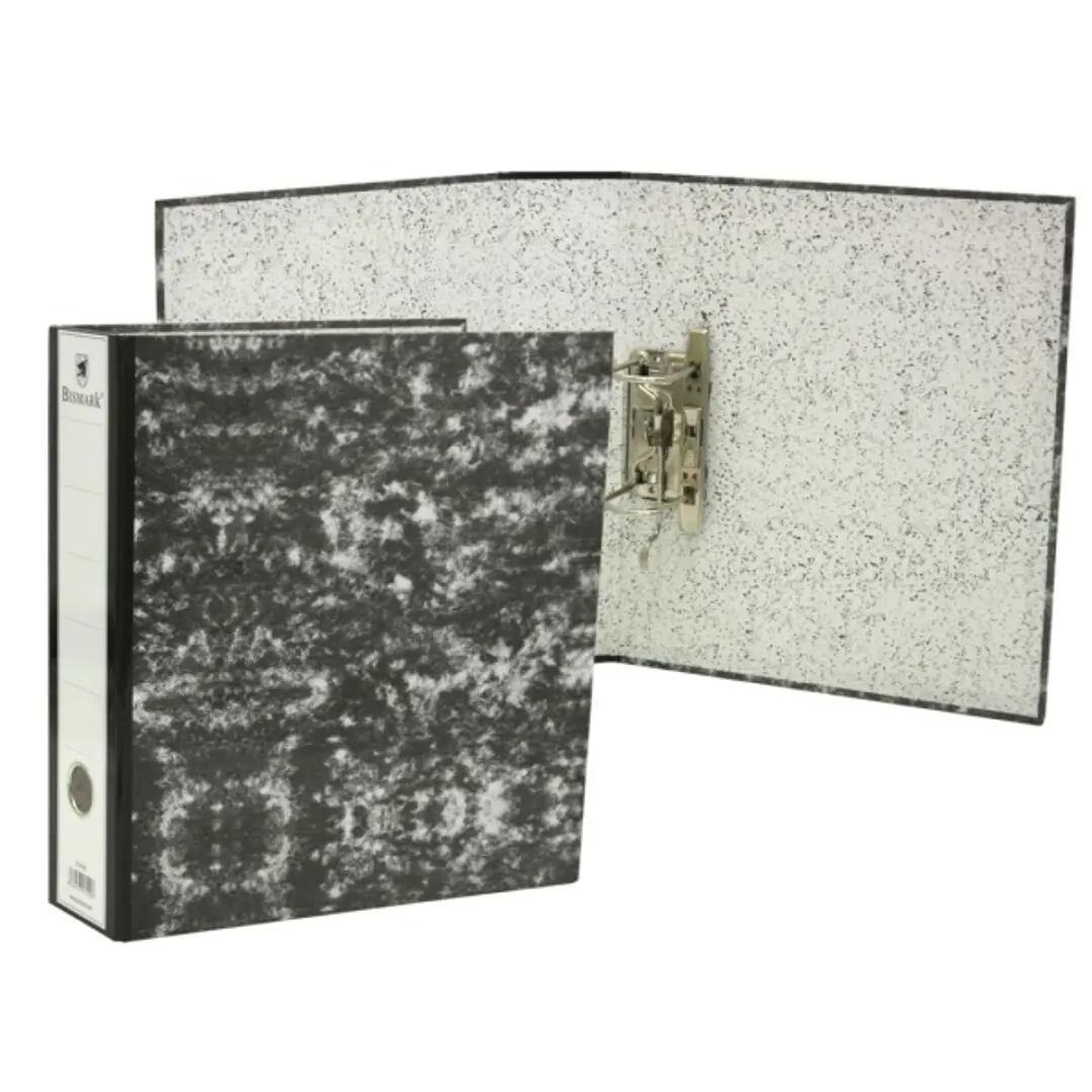 Bismark Archivador A-Z Jaspeado Folio Lomo 75mm - Carton Forrado - Tarjetero en el Lomo - Mecanismo de Palanca - Color Negro Jaspeado 1