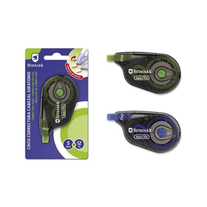 Bismark Twister Cinta Correctora 5mmx12m - Cabezal Giratorio - Perfecta Adherencia al Papel - Presentacion en Blister Individual - Colores Surtidos 1