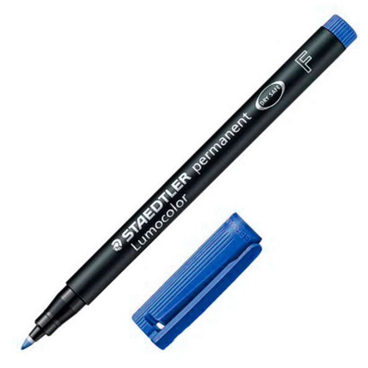 Staedtler Lumocolor 318 Rotulador Permanente - Punta Fina Redonda - Trazo 0.6mm - Capuchon con Clip - Secado Rapido - Color Azul 1