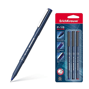 Erichkrause F-15 Pack de 3 Rotuladores Punta Fina - Trazo de 0.6mm - Clip Metalico - Color Negro, Azul y Rojo