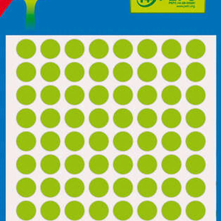 Apli Minibolsa de 288 Etiquetas Redondas Ø 8mm - 3 Hojas por 96 Etiquetas - Adhesivo Permanente - Color Verde Fluor 1