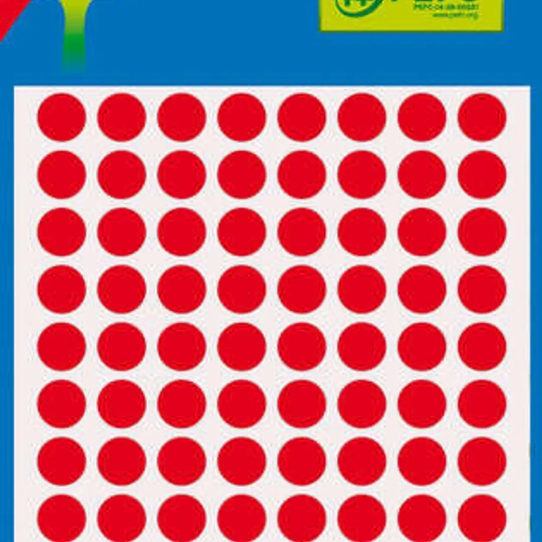 Apli Minibolsa de 288 Etiquetas Redondas Ø 8mm - 3 Hojas por 96 Etiquetas - Adhesivo Permanente - Color Rojo Fluor 1
