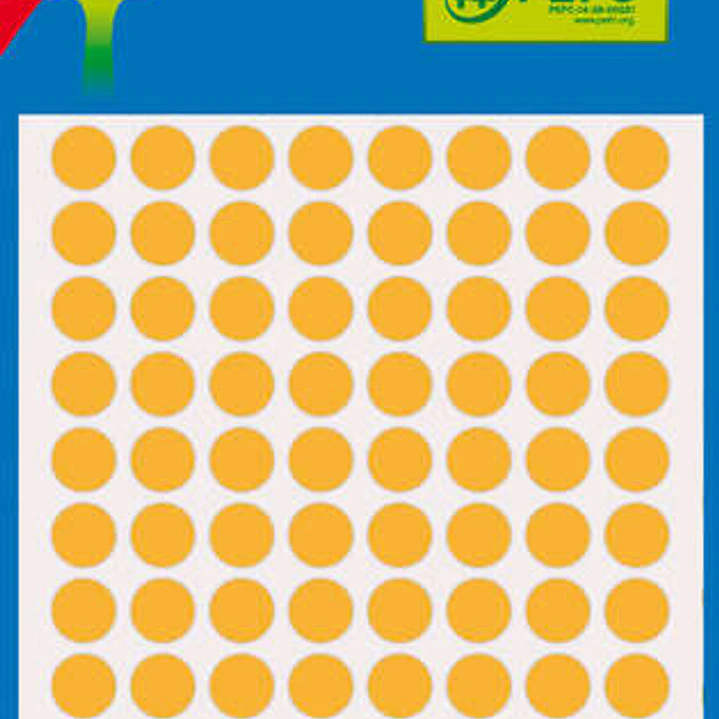 Apli Minibolsa de 288 Etiquetas Redondas Ø 8mm - 3 Hojas por 96 Etiquetas - Adhesivo Permanente - Color Naranja Fluor 1