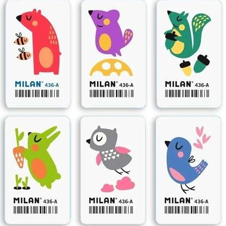 Milan 436A Goma de Borrar Rectangular Flexible - Miga de Pan - Caucho Sintetico - Dibujos Infantiles - Dibujos Surtidos 1