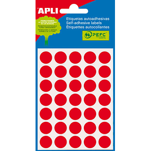 Apli Minibolsa de 175 Etiquetas Redondas Ø 13mm - 5 Hojas por 35 Etiquetas - Adhesivo Permanente - Color Rojo