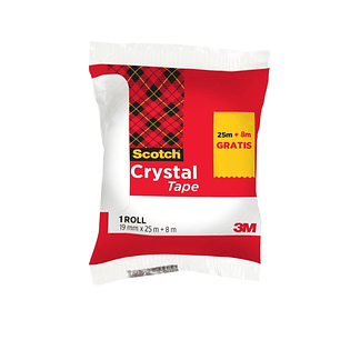 Scotch Crystal Cinta Adhesiva - 19mm x 33m - Promocion 25m + 8m Gratis - Color Transparente