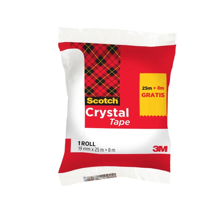 Scotch Crystal Cinta Adhesiva - 19mm x 33m - Promocion 25m + 8m Gratis - Color Transparente 1